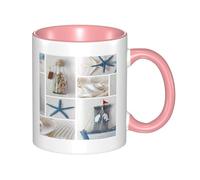 HYSDPUZK Double Color Ceramic Mug - 11oz Funny 3D Bottle Seashell Starfish Lighthouse Pattern Coffee & Tea Cup, Cute Cups for Men Women