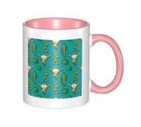 HYSDPUZK Double Color Ceramic Mug - 11oz Funny 3D Cute Cactus and Skull of Bull Pattern Coffee & Tea Cup, Cute Cups for Men Women