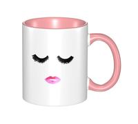 HYSDPUZK Double Color Ceramic Mug - 11oz Funny 3D Eyelash Lips Pattern Coffee & Tea Cup, Cute Cups for Men Women