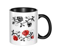 HYSDPUZK Double Color Ceramic Mug - 11oz Funny 3D Floral Rose with Leaves Spring Pattern Coffee & Tea Cup, Cute Cups for Men Women