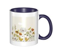 HYSDPUZK Double Color Ceramic Mug - 11oz Funny 3D Hen Flying Butterflies Among Flowers Pattern Coffee & Tea Cup, Cute Cups for Men Women