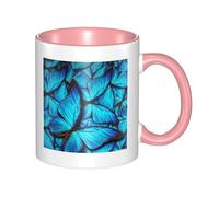 HYSDPUZK Double Color Ceramic Mug - 11oz Funny 3D Many Blue Butterfly Pattern Coffee & Tea Cup, Cute Cups for Men Women