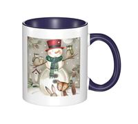 HYSDPUZK Double Color Ceramic Mug - 11oz Funny 3D Owl Standing On Snowman Pattern Coffee & Tea Cup, Cute Cups for Men Women