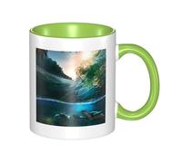 HYSDPUZK Double Color Ceramic Mug - 11oz Funny 3D Palm Trees and Sea Turtles Diving Underwater Pattern Coffee & Tea Cup, Cute Cups for Men Women
