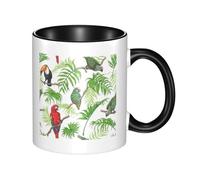 HYSDPUZK Double Color Ceramic Mug - 11oz Funny 3D Parrot Birds and Tropical Tree Pattern Coffee & Tea Cup, Cute Cups for Men Women