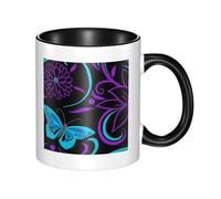 HYSDPUZK Double Color Ceramic Mug - 11oz Funny 3D Purple Butterfly and Flowers Pattern Coffee & Tea Cup, Cute Cups for Men Women