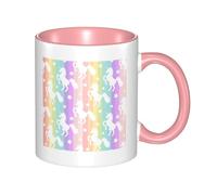 HYSDPUZK Double Color Ceramic Mug - 11oz Funny 3D Unicorns On Colorful Stripes Pattern Coffee & Tea Cup, Cute Cups for Men Women