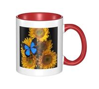 HYSDPUZK Double Color Ceramic Mug - 11oz Funny 3D Yellow Sunflowers with Blue Butterflies Pattern Coffee & Tea Cup, Cute Cups for Men Women