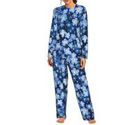 HYSDPUZK Forget Me Nots Printed Women'S Pyjamas Set Long Sleeve Crew Neck Top And Pants Pjs Sets Ladies Soft Loungewear Sleepwear Black