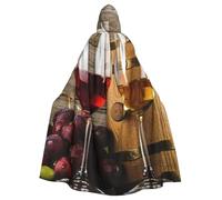 HYSDPUZK Halloween Hooded Cloak For Unisex Adults Fun Art Red Wine Galsses & Grapes Print Party & Cosplay Capeâ€‹