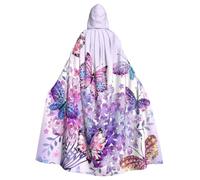 HYSDPUZK Halloween Hooded Cloak For Unisex Adults Fun Beautiful Purple Butterfly Art Print Party & Cosplay Capeâ€‹