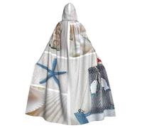 HYSDPUZK Halloween Hooded Cloak For Unisex Adults Fun Bottle Seashell Starfish Lighthouse Print Party & Cosplay Cape​