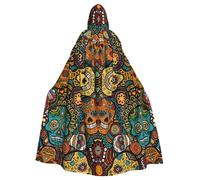 HYSDPUZK Halloween Hooded Cloak For Unisex Adults Fun Colorful Sugar Skulls Print Party & Cosplay Capeâ€‹