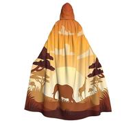 HYSDPUZK Halloween Hooded Cloak For Unisex Adults Fun Elephant And Giraffe In The Sunset Print Party & Cosplay Cape​