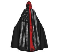 HYSDPUZK Halloween Hooded Cloak For Unisex Adults Fun Firefighter Axe Red Line Flag Print Party & Cosplay Cape​