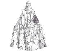 HYSDPUZK Halloween Hooded Cloak For Unisex Adults Fun Flowering Herbs And Herbaceous Plants Print Party & Cosplay Capeâ€‹