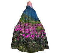 HYSDPUZK Halloween Hooded Cloak For Unisex Adults Fun Nature Purple Flowers Meadow Mountain Scenic Print Party & Cosplay Cape​
