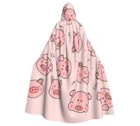 HYSDPUZK Halloween Hooded Cloak For Unisex Adults Fun Pink Cute Pig Print Party & Cosplay Capeâ€‹
