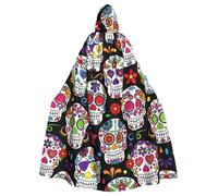 HYSDPUZK Halloween Hooded Cloak For Unisex Adults Fun Sugar Skulls Print Party & Cosplay Capeâ€‹