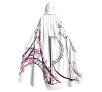 HYSDPUZK Halloween Hooded Cloak For Unisex Adults Fun Tower With Paris Couple Trip Flowers Floral Print Party & Cosplay Capeâ€‹