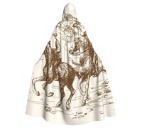 HYSDPUZK Halloween Hooded Cloak For Unisex Adults Fun West Desert Cactus With Cowboys Riding Horses Print Party & Cosplay Capeâ€‹