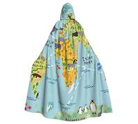 HYSDPUZK Halloween Hooded Cloak For Unisex Adults Fun World Map Print Party & Cosplay Capeâ€‹