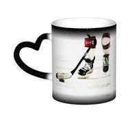 HYSDPUZK Ice Hockey Pattern Color Changing Mug in The Sky - Full-Print Ceramic Mug with Heat-Sensitive Technology, Black to White Transformation