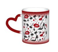 HYSDPUZK Lips High Heels Color Changing Mug in The Sky - Full-Print Ceramic Mug with Heat-Sensitive Technology, Black to White Transformation