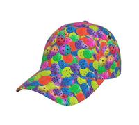 HYSDPUZK Pickleball Balls Colors Pattern Print Tylish Curved-Brim Baseball Cap - Full Print Polyester Hat for All Seasons and Genders