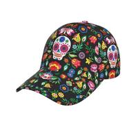 HYSDPUZK Sugar Horror Skull and Flowers Print Tylish Curved-Brim Baseball Cap - Full Print Polyester Hat for All Seasons and Genders