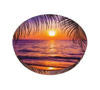 HYSDPUZK Sunset Ocean With Tropical Palm Trees Twilight Scenery Round Bar Stool Seat Cushion Cover - Premium Velvet Chair Pad With Non-Slip Bottom For Kitchen/Bar Stools