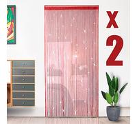 HYSENM 2 Pack Beaded Door Screens - 100 x 200cm Fly Screen Curtains for Doorways - Red