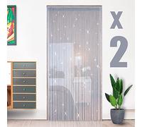 HYSENM 2 Pack Door Curtain 100 x 200cm Fly Screens for Doors, Beaded Door String Curtain for Doors, Door Fly Screen Curtain for Doorways - Silver