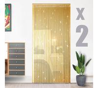 HYSENM 2 Pack Door Curtains 100 x 200cm Fly Screens for Doors, Beaded String Curtain for Doors, Door Fly Screen Curtain for Doorways - Gold