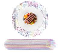 Hysenm 50 Pcs Disposable Colorful Placemats Set Metallic 13 Inch Round Table Doilies, Ultra-Thin Messy Lines Disposable Placement Mats for Home Decoration Dining Table Wedding Birthday Party