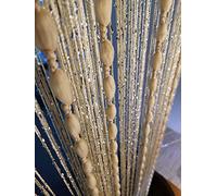 HYSENM Soft Balls String Curtains 39"X79" Fringe Window Panel Fly Screen Room Dividers Curtain for Door Doorways Windows Living Room Bedroom Wedding Party Hotel Restaurant, Beige 39"X79"