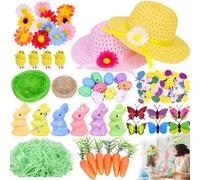 Hysgtek Easter Bonnet Kit Easter Bonnet Hat, 149Pcs DIY Easter Bonnet Decorations with Chicks, Bunny, Carrots, Eggs, Nests, Grass, Flower, Sticker, Butterfly
