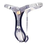 HYSHGJY 2.0 T Improved-Type Stainless Steel Padlock Version Male Chastity Belt Device with Cock cage Chain Detail Wear Briefs Adjustable Waist and Crotch (Black, Waist Range:87-122cm)