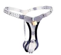 HYSHGJY 2.0 T Improved-Type Stainless Steel Padlock Version Male Chastity Belt Device with Cock cage Chain Detail Wear Briefs Adjustable Waist and Crotch (Black, Waist Range:76-100cm)