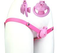 HYSHGJY Male Chastity Cage, ABS Resin, Pink, with 4 Cock Rings, Smooth Inner Wall, Crystal Decoration, Negative Design (Pink Cage with Pink Elastic Waistband)