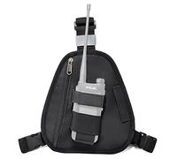 HYSHIKRA Walkie Talkie Chest Harness Radio Holder with Strap Compatible with Baofeng Motorola Kenwood Midland Presiden Randy (III) 3 Two Way Radio (Large, Black)