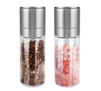 HYSHLC 13cm Adjustable Coarseness Salt and Pepper Grinder Set, 2Pcs Stainless Steel Manual Pepper Mills with Glass Body Dust Cover, Suitbale for Various Spices and Seeds