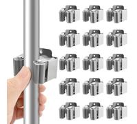 Broom Holder Wall Mount Mop Clamp Clip Hanger Stainless Steel Organizer Gripper Mounted Utility Rack with Installation Screws Self Adhesive for Shovel Handle Garden Tool (Sliver)