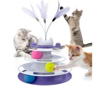 HYSHLC 3 Level Interactive Cat Toys, Interactive Kitten Toys, Indoor Cat Ball Toy 3 Colorful Balls with Feather Teaser