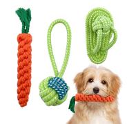 HYSHLC 3 Pcs Cotton Puppy Teething Toys, Dog Chew Toys Set, Carrot, Ball, Flip-Flop Rope Toys, Dental Chew Toys for Small Dogs (Orange & Green)
