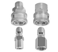 HYSHLC 4pcs Pressure Washer Coupler Set, NPT 3/8 Inch Stainless Steel Quick Connect Fittings with Male-Female Adapters, 5000 PSI Heavy-Duty Quick Release Couplers for Garden Hose Pressure Washers