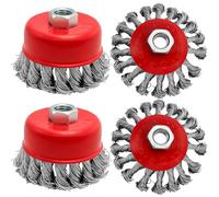 HYSHLC 4PCS Twist Knot Wire Brush Set for Angle Grinder, 75mm Cup 100mm Flat Carbon Steel Brushes, M14 Thread Suitable for 115mm Grinders for Rust Removal, Paint Stripping, Weld Cleaning