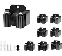 HYSHLC Black 8 Pack Broom Mop Holder Clip Hanger Stainless Steel Self Adhesive Wall Mounted Garden Tool Holder with Installation Screws for Kitchen Home Bathroom Closet Garden Garage