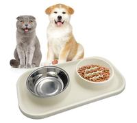 HYSHLC Double Slow Feeder Dog Bowl, Slow Down Eating, Detachable Raised Cat Bowl, Dog Slow Feeder Bowl with Non-Spill Silicone Mat, Stainless Steel Dog Water Bowl for Dogs Cats (300+250ml)