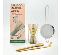 HYSHLC Matcha Whisk Set 4-Piece, Japanese Bamboo Chasen, Chashaku Scoop, Tea Spoon, Stainless Steel Sieve, Premium Traditional Matcha Tea Making Gift Set